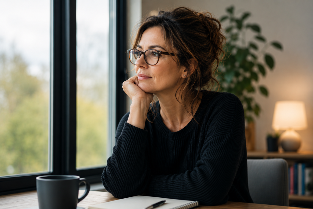 woman looking out a window to represent Trauma Therapy for High-Achieving Adults
